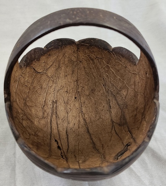Ca.1850 Coconut Shell Basket w/Pineapple Design