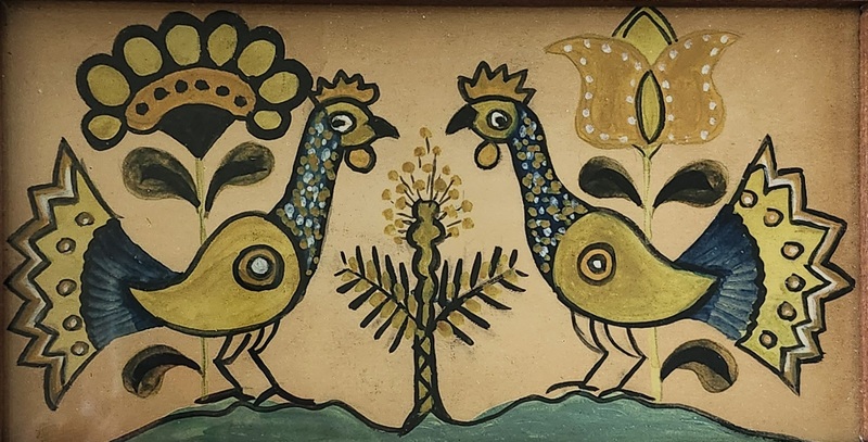 Vintage PA. Folk Art Watercolor Roosters Fraktur