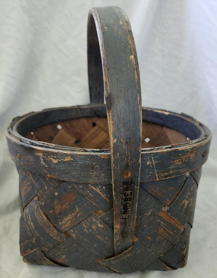 Antq. "J. Lindberg" Basket in Orig. Blue Paint