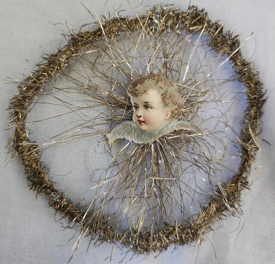 Pr. Antq. Angel/Cherub Scrap Tinsel Xmas Ornaments