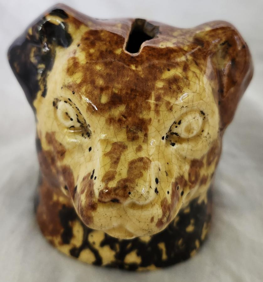 Antique Sponged Yellowware Dog Head Bank