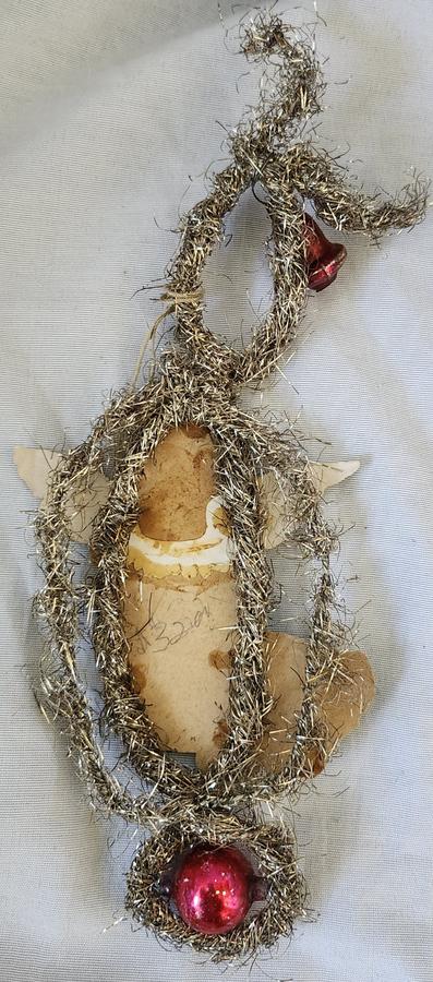 Antique Angel in Blue Scrap Tinsel Xmas Ornament