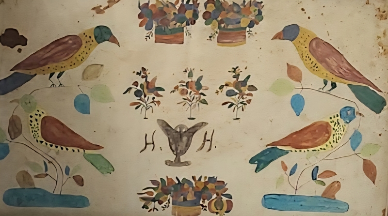 **Antique Mid 19th C. PA. Amish Fraktur Ex McClard