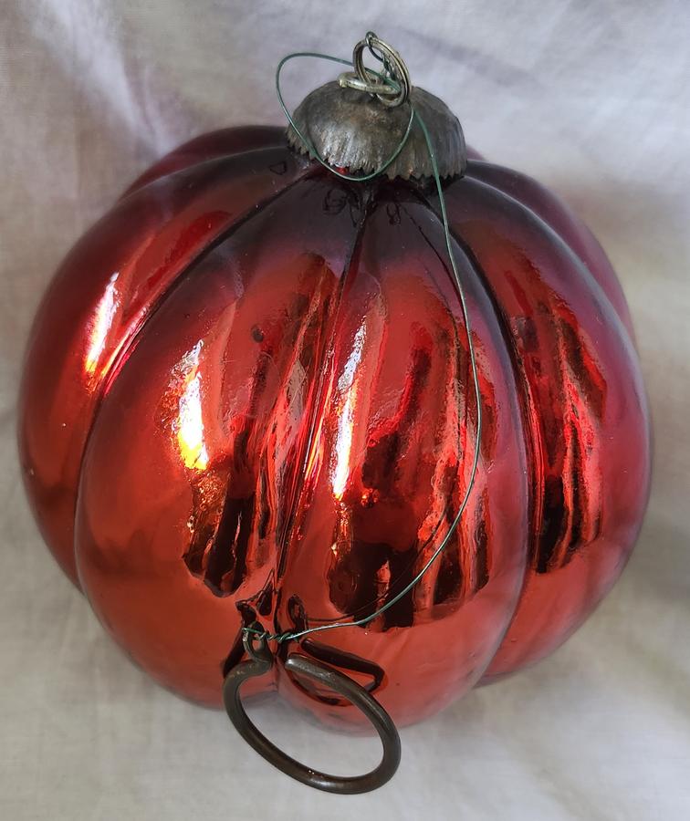 Huge 19" C. Antique German Red Melon Kugel