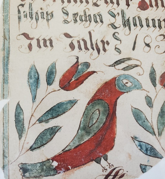 **Antique 1838 Fraktur Bookplate w/Bird, Tulips