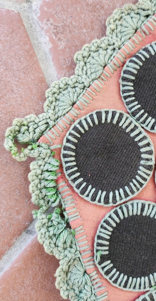 Vtg. Folk Art Diamond Pattern Penny Rug