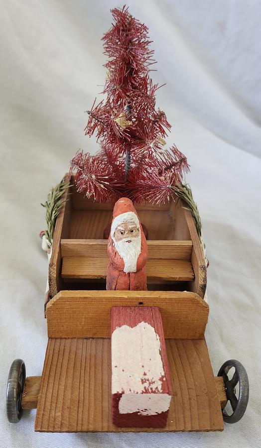 Antique German Santa in Truck w/Red Xmas Tree
