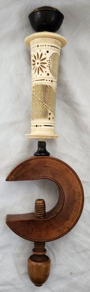 **19th C. Bone, Baleen, & Wood Sewing Clamp
