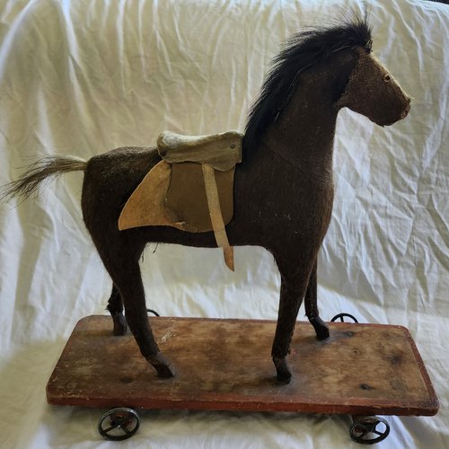 Antique Mohair Horse Pull Toy