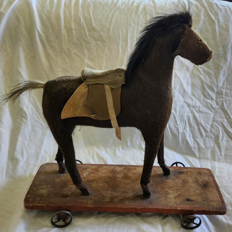 Antique Mohair Horse Pull Toy