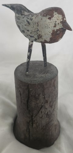 Antique Folk Art Bird with Incised Carving on Base