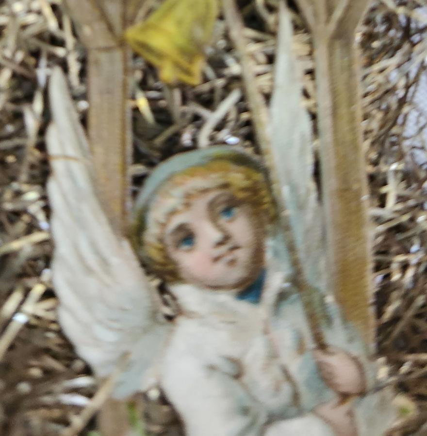 Antique Angel in White Scrap Tinsel Xmas Ornament
