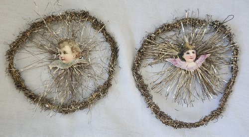 Pr. Antq. Angel/Cherub Scrap Tinsel Xmas Ornaments