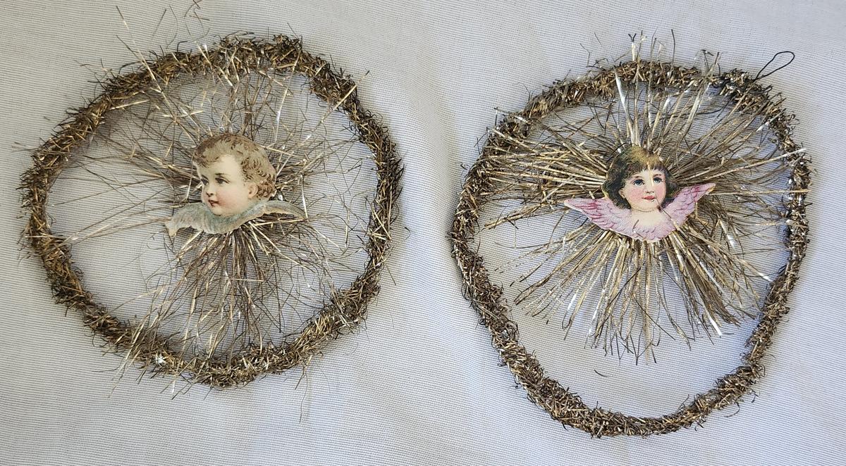 Pr. Antq. Angel/Cherub Scrap Tinsel Xmas Ornaments