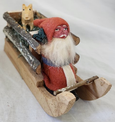 Antique German Santa in Sleigh w/Putz Pig