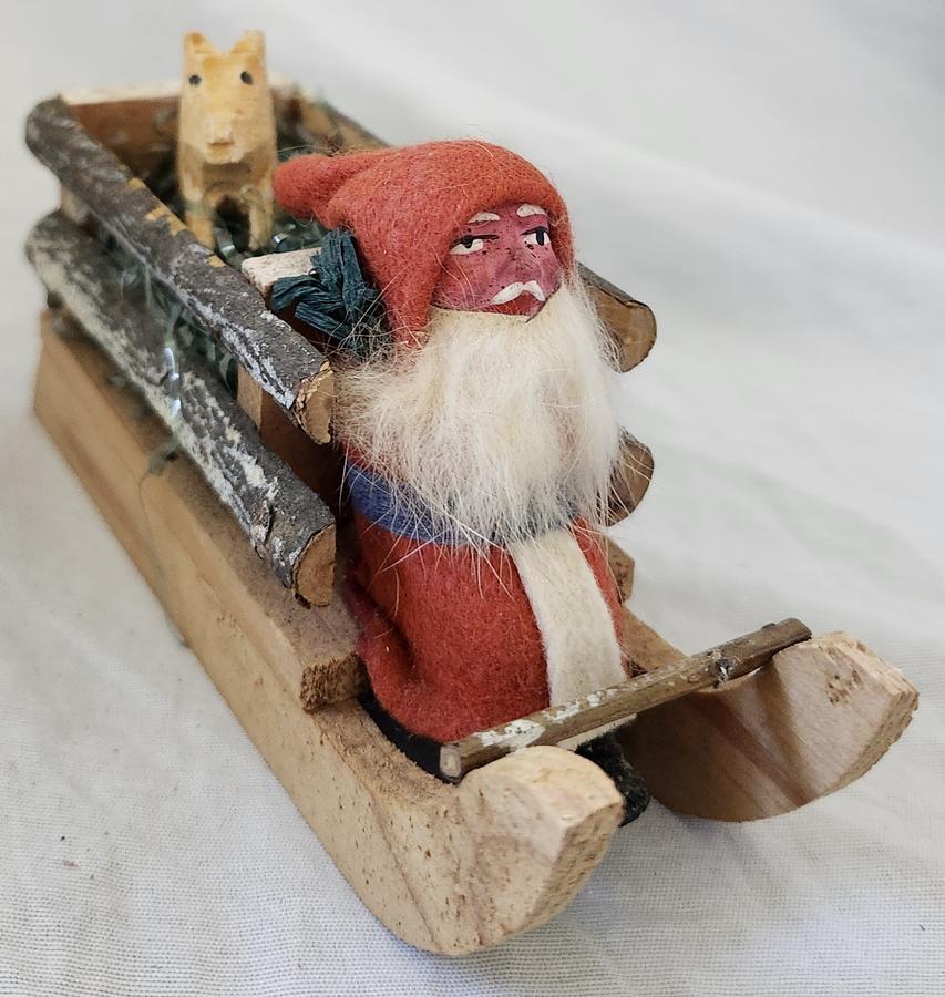 Antique German Santa in Sleigh w/Putz Pig