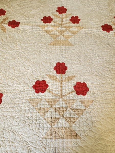 **Antique 1870's Well Quilted Flower Basket Quilt