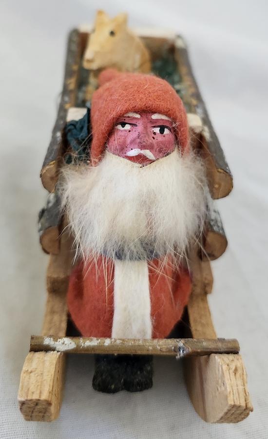 Antique German Santa in Sleigh w/Putz Pig