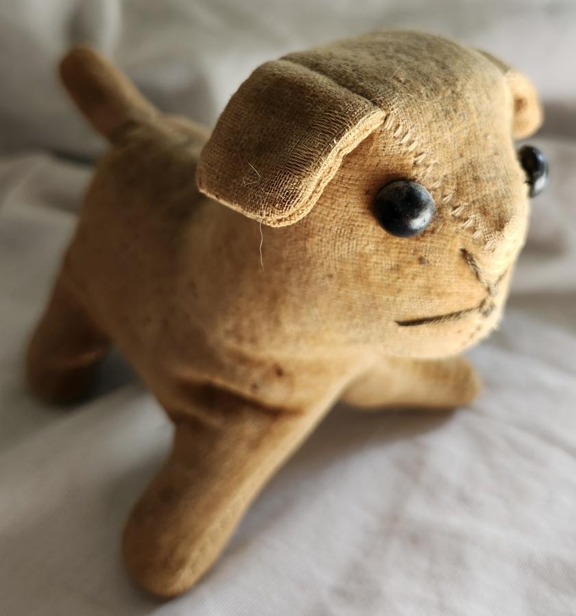 Antique Folk Art Velvet Dog Pin Cushion Whimsy