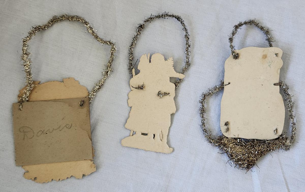 3 Antique Blue Santa Scrap Tinsel Xmas Ornament