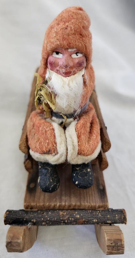 Antique German Santa in Sleigh w/Putz House