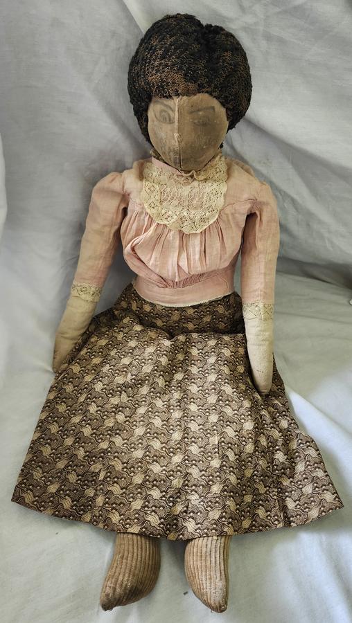 Antique Folk Art Pencil Face Pinched Nose Rag Doll