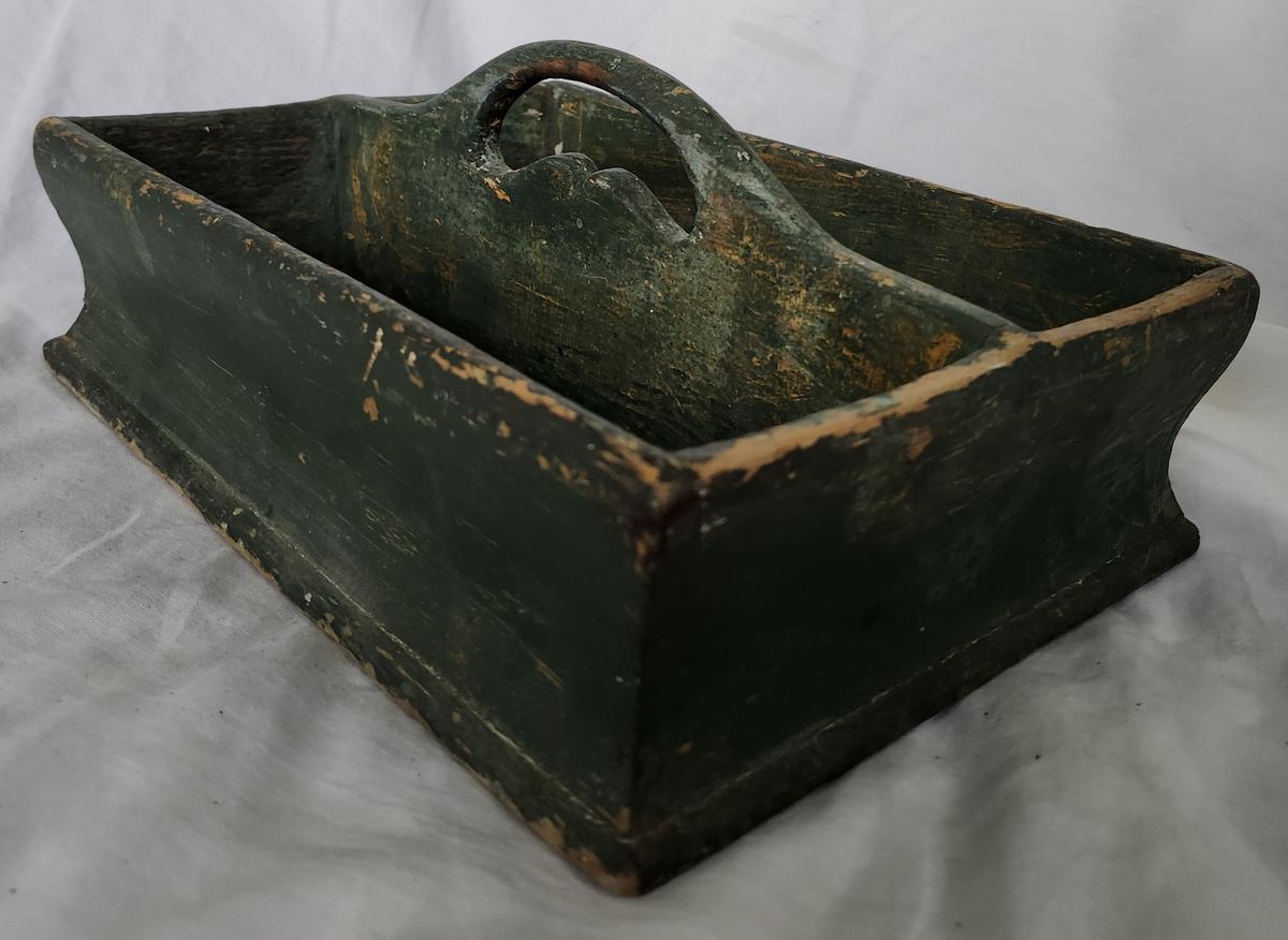 19th C. Primitive Knife Box in Old Green Paint