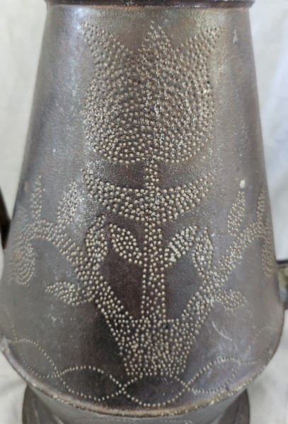 19th C. PA. Punched Tin Coffee Pot Ex DePaulis