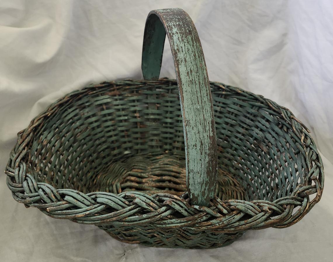 Antique PA. Willow Basket in Old Teal Green Paint