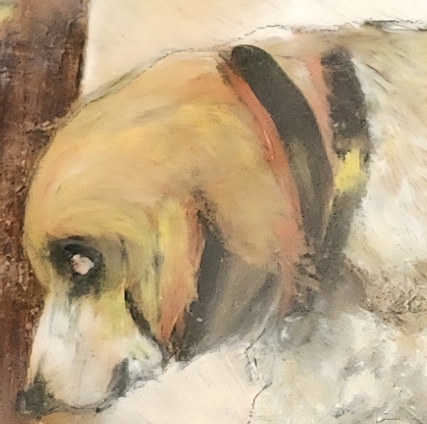Antique Miniature Reverse Painting of Sad Beagle