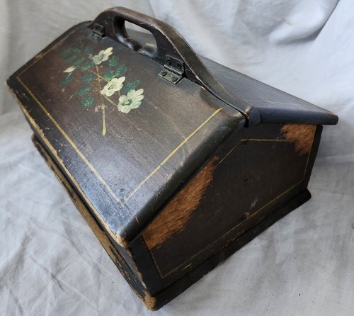 Antique Lidded Knife Box w/Painted Flowers