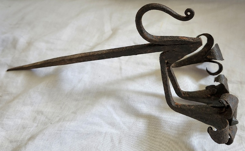 19th C. PA. Betty Lamp Hanger w/3 Flowers