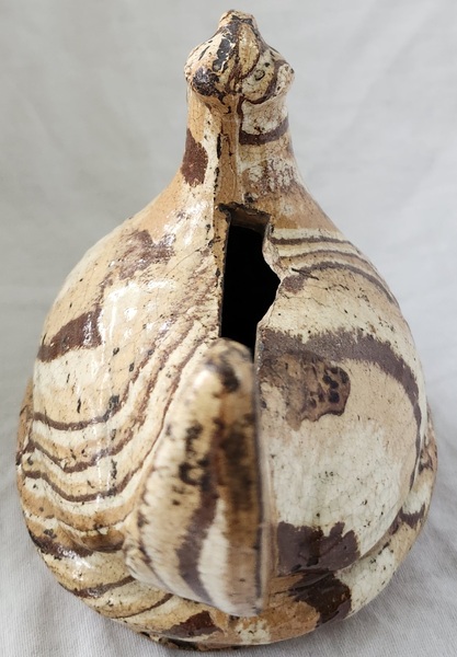 **Diminutive Antique Scroddleware Hen on Nest Bank