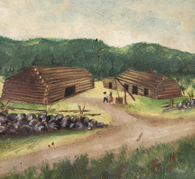 **19th C. Wood Plate w/ Folk Art Farm Scene