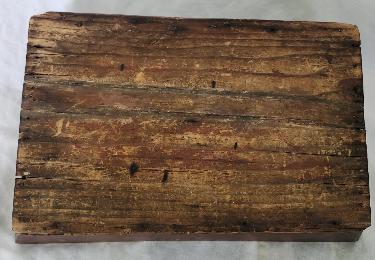 19th C. Cutlery Tray in Old Dark Red Paint