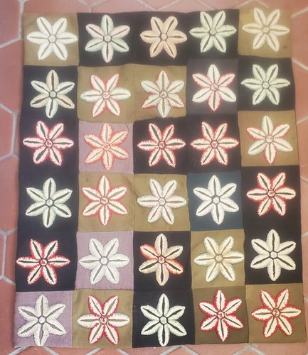 **Antq. Folk Art Flower Design Stumpwork Table Mat