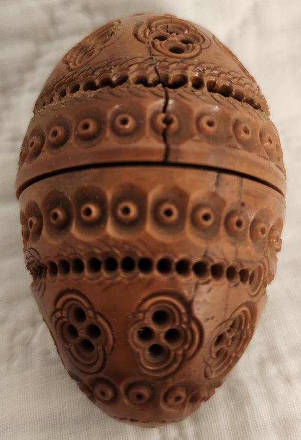 19th C. Folk Art Coquille Nut Needle Case