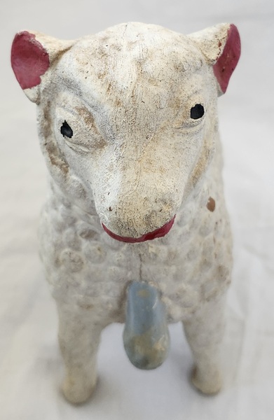 **Antique Painted Redware Sheep Bank