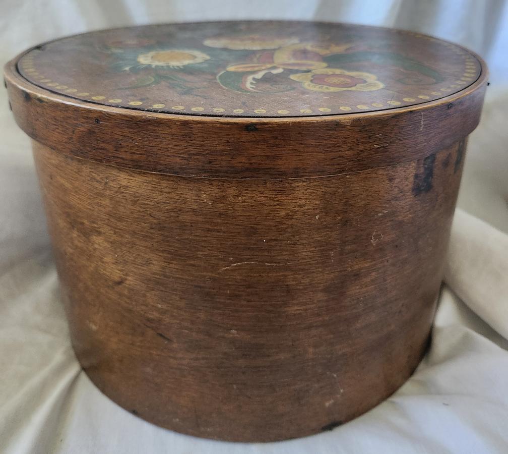 Antique Folk Art Pantry Box w/Painted Flowers