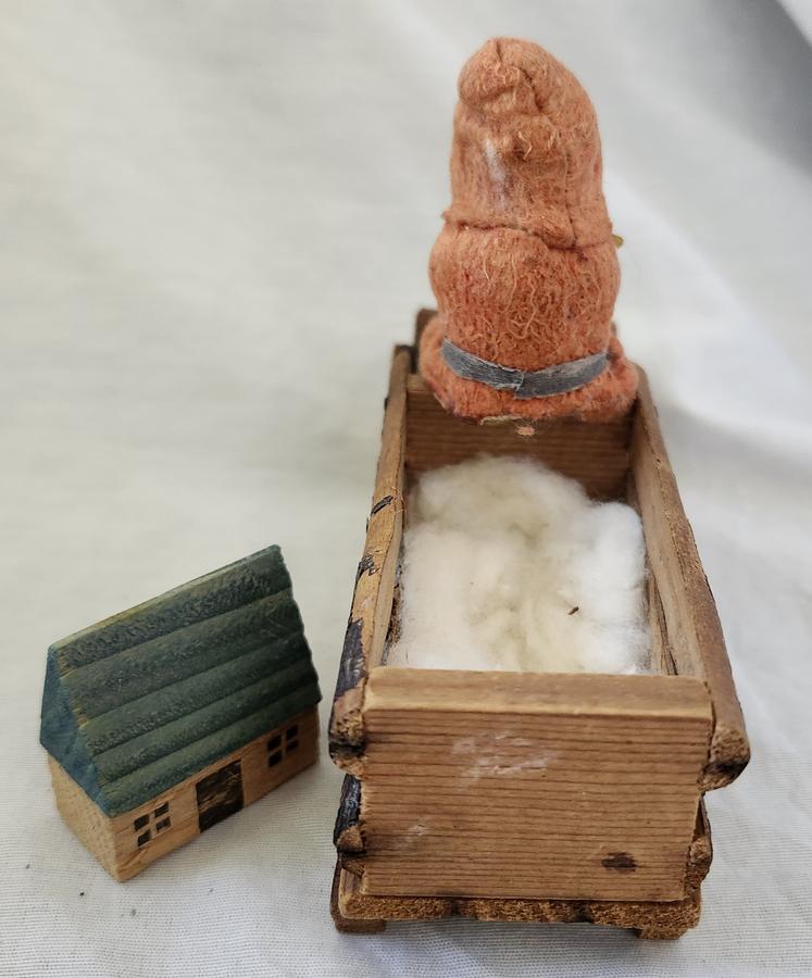 Antique German Santa in Sleigh w/Putz House