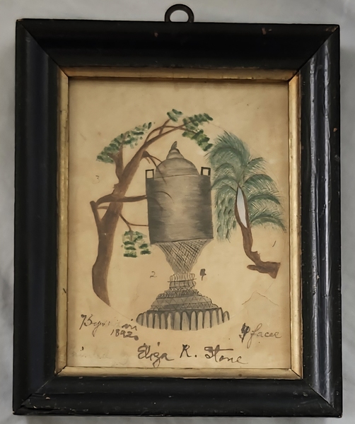 **1892 Folk Art Memorial Painting w/4 Silhouettes