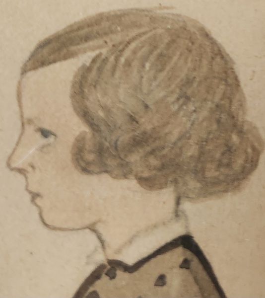 Antq. Folk Portrait of Boy w/Riding Crop