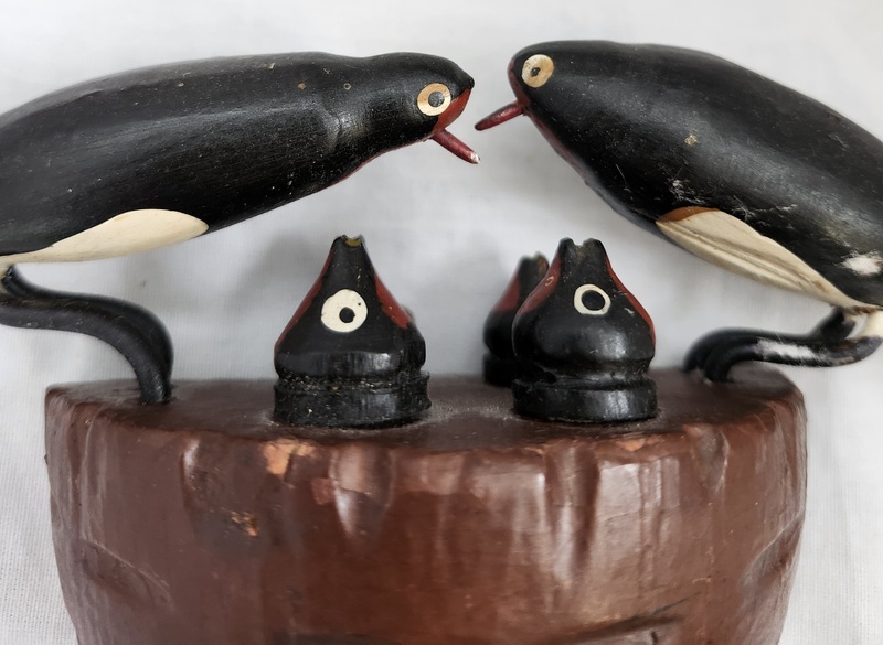 **Vntg. German Folk Art Carved Barn Swallow Family