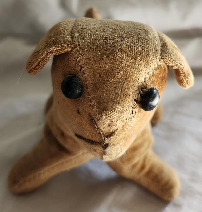 Antique Folk Art Velvet Dog Pin Cushion Whimsy