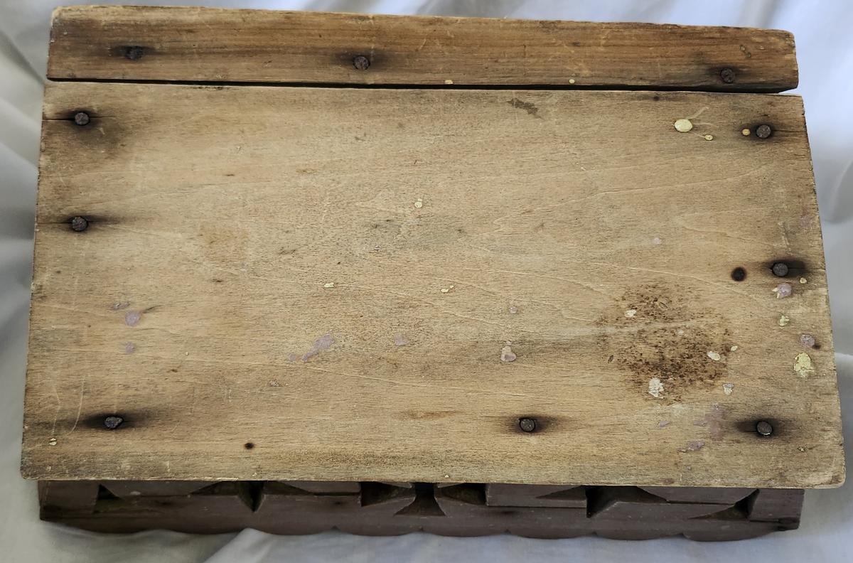 19th C. Folk Art Cutlery Box Orig. Mauve Paint