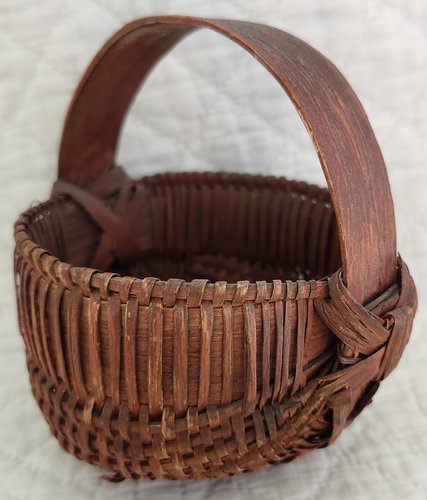 Antique Miniature Buttocks Basket in Old Red Paint