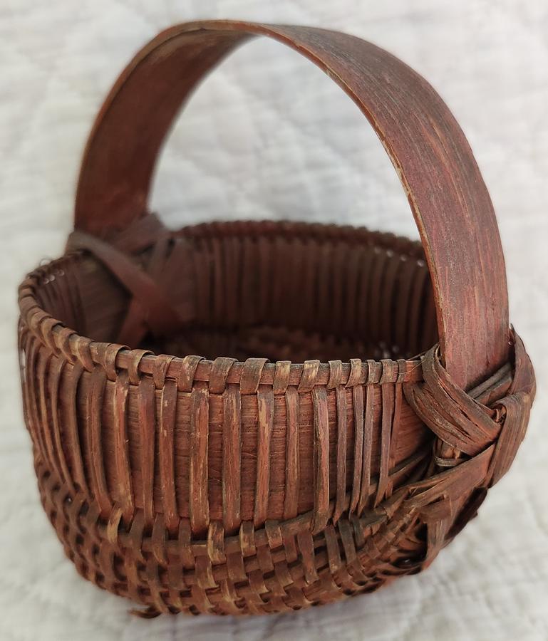 Antique Miniature Buttocks Basket in Old Red Paint