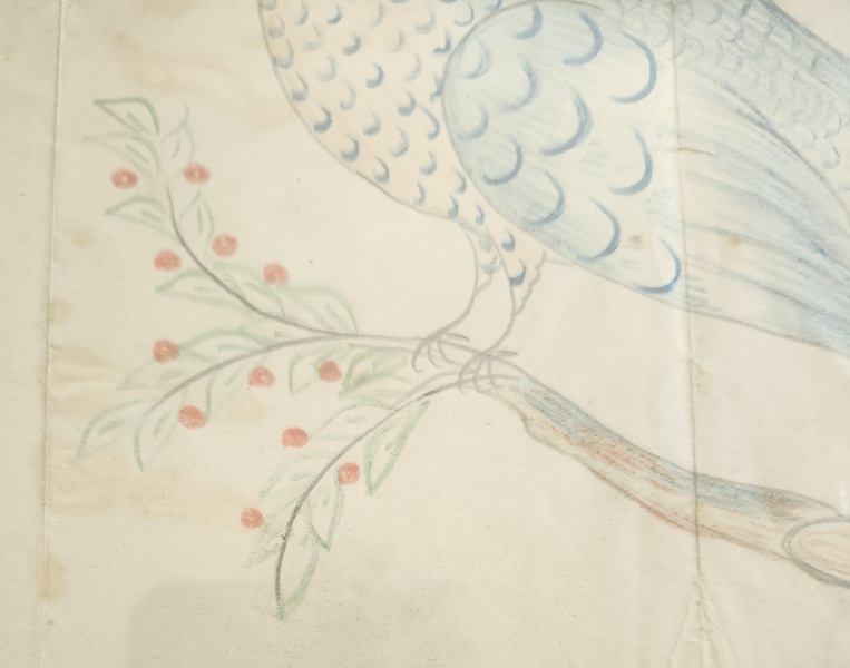 19th C. American Folk Art Drawing of Peace Dove