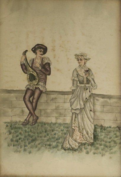 Antique Painting on Silk of Courting Scene