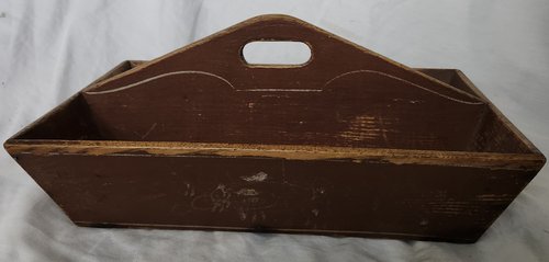 Antique Painted Cutlery Tray w/Abstract Design